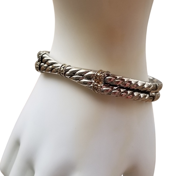 VINTAGE SILVERTONE CABLE ROPE DESIGN HINGED STATEMENT BRACELET - Picture 2 of 6